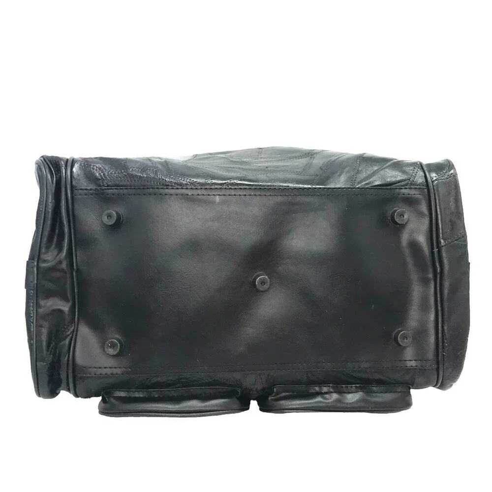Black Leather Duffle Bag Compartments Plastic Lined Gym Travel